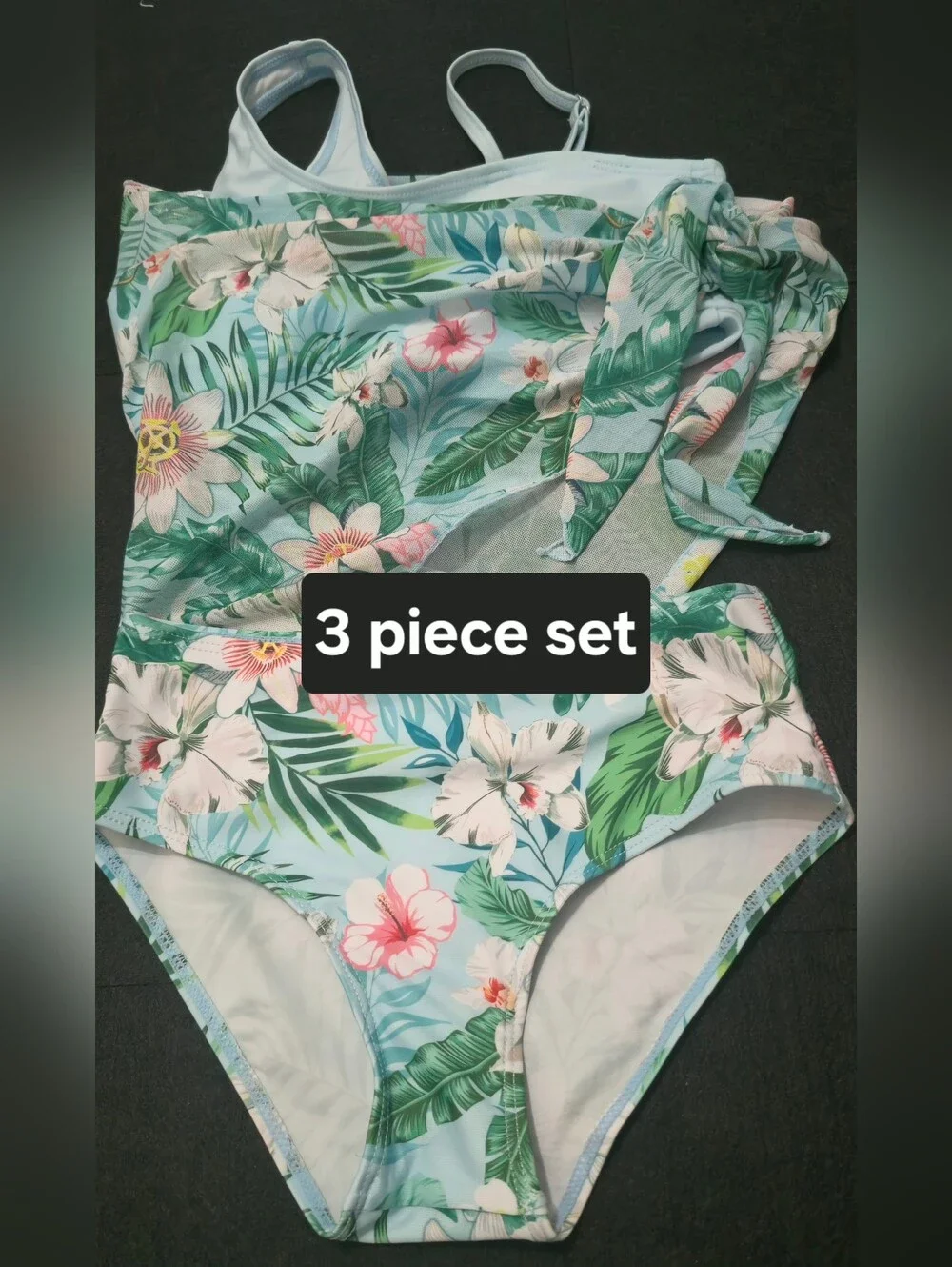 Youth Girls Size 10 Tropical Bikini Set with Matching Sarong